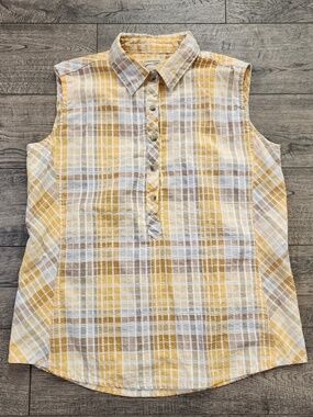 Canyon Guide Outfitters Womens Top Collared Sleeveless Size Large Cotton Yellow